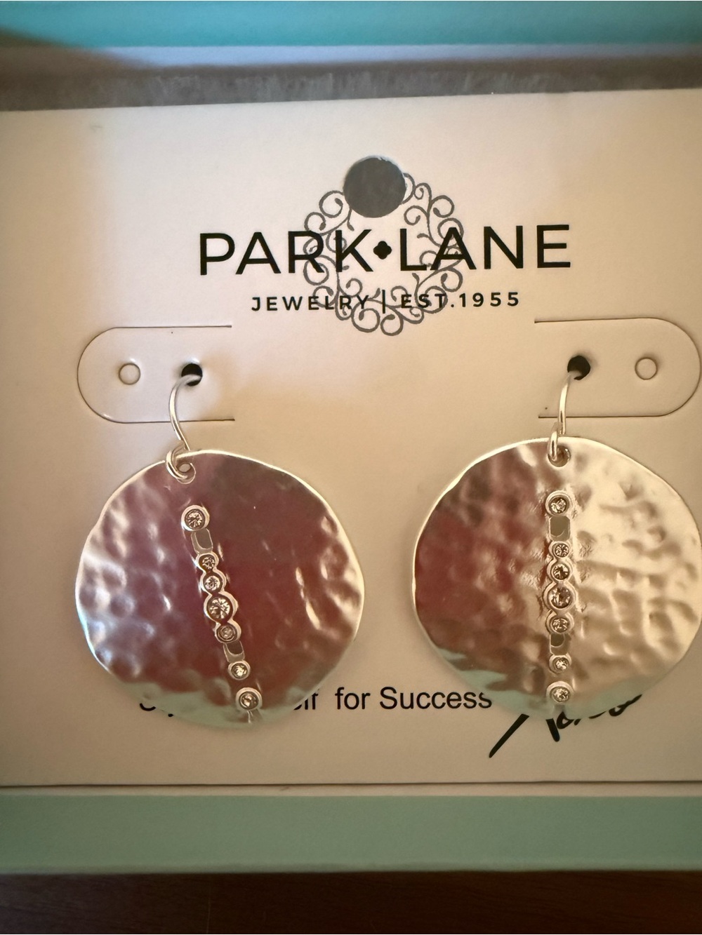 Park Lane Silver Hammered Disc Earrings with Crystal Accent